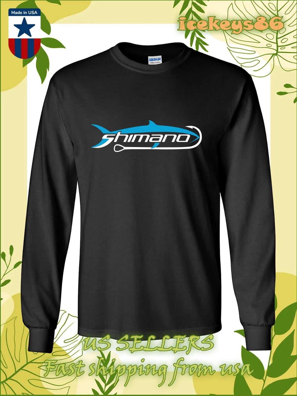 New Tee Hook On Shimano Fishing Logo Men's Long Sleeve T-Shirt American T-Shirt