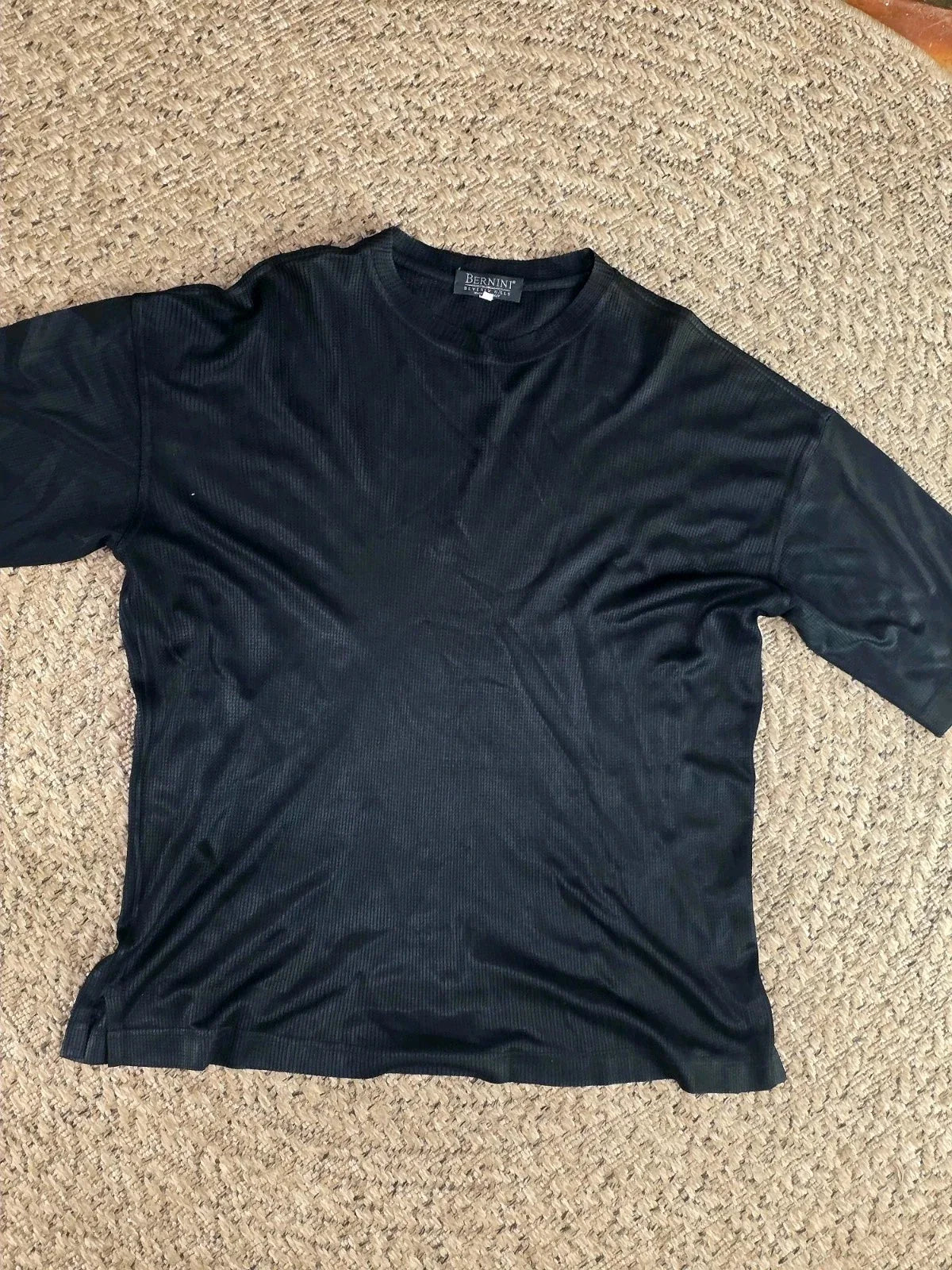 Bernini Beverly Hills Black Textured Knit T-Shirt Men's M Short Sleeve Crew Neck