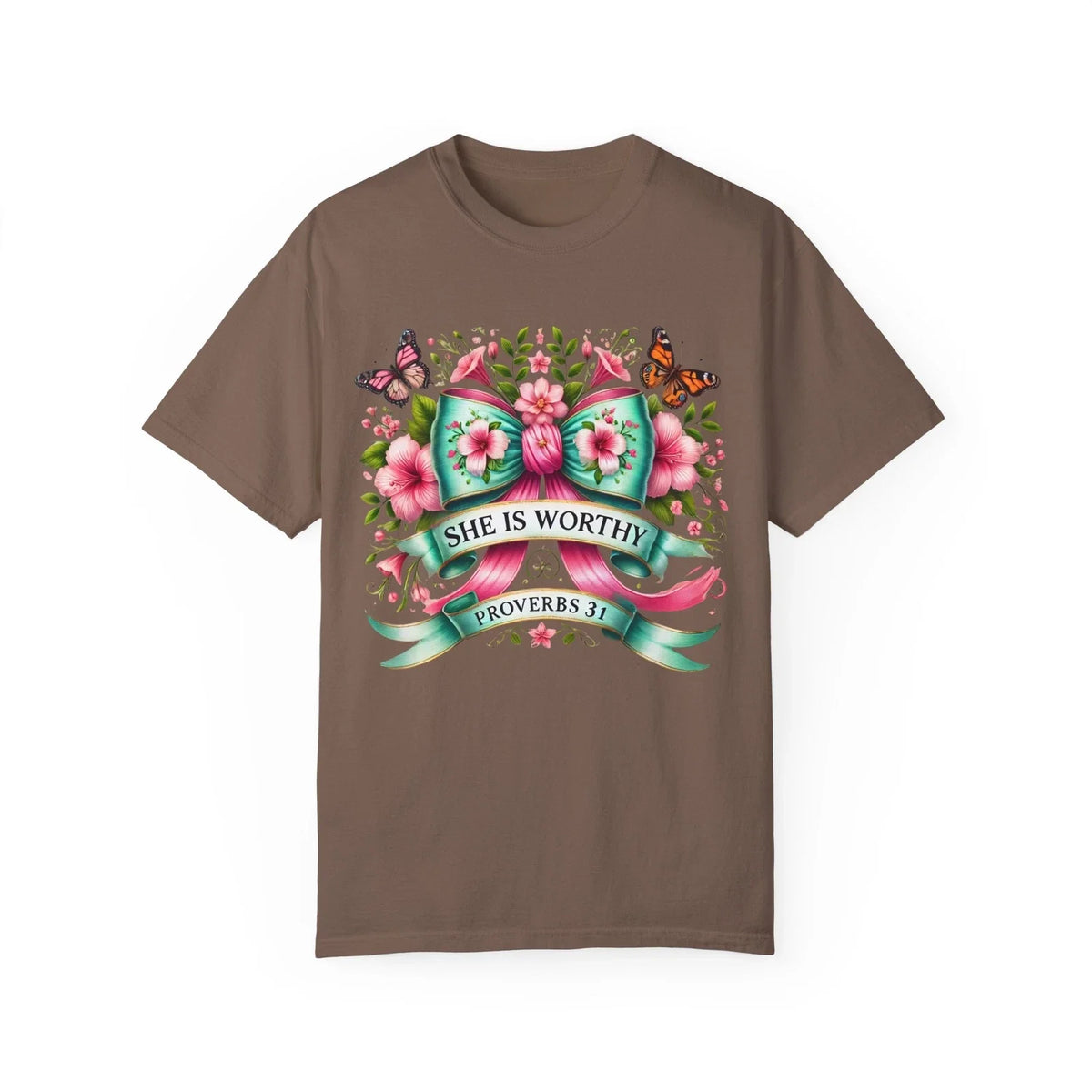 She is Worthy T-shirt, coquette bow butterfly  tee Floral Shirt, Proverbs 31