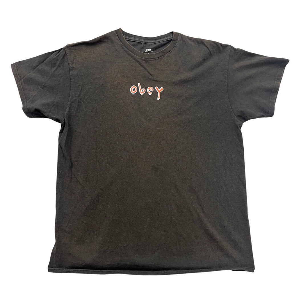 Obey T-Shirt Mens Large Black Graphic Drip Logo Streetwear Short Sleeve Tee