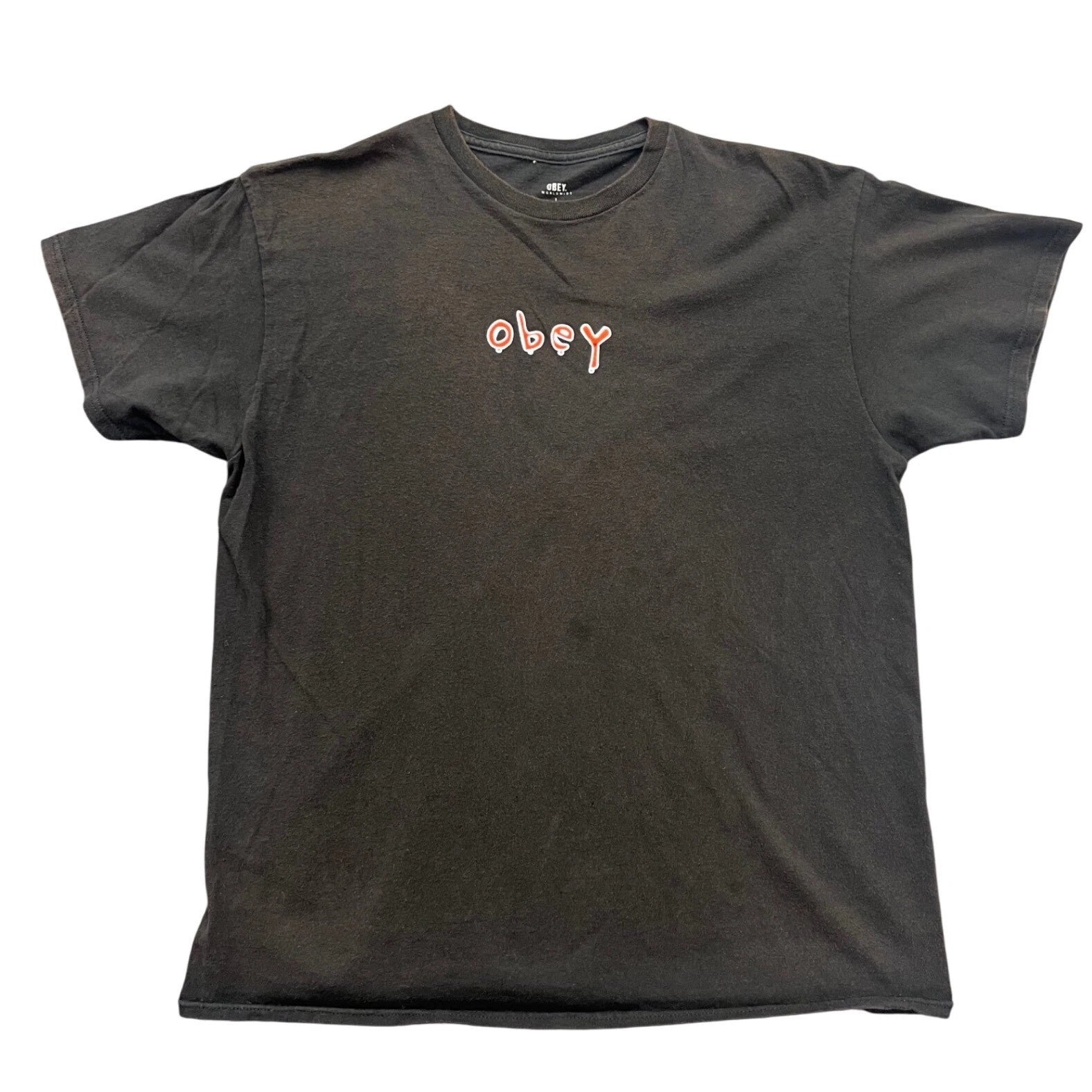 Obey T-Shirt Mens Large Black Graphic Drip Logo Streetwear Short Sleeve Tee