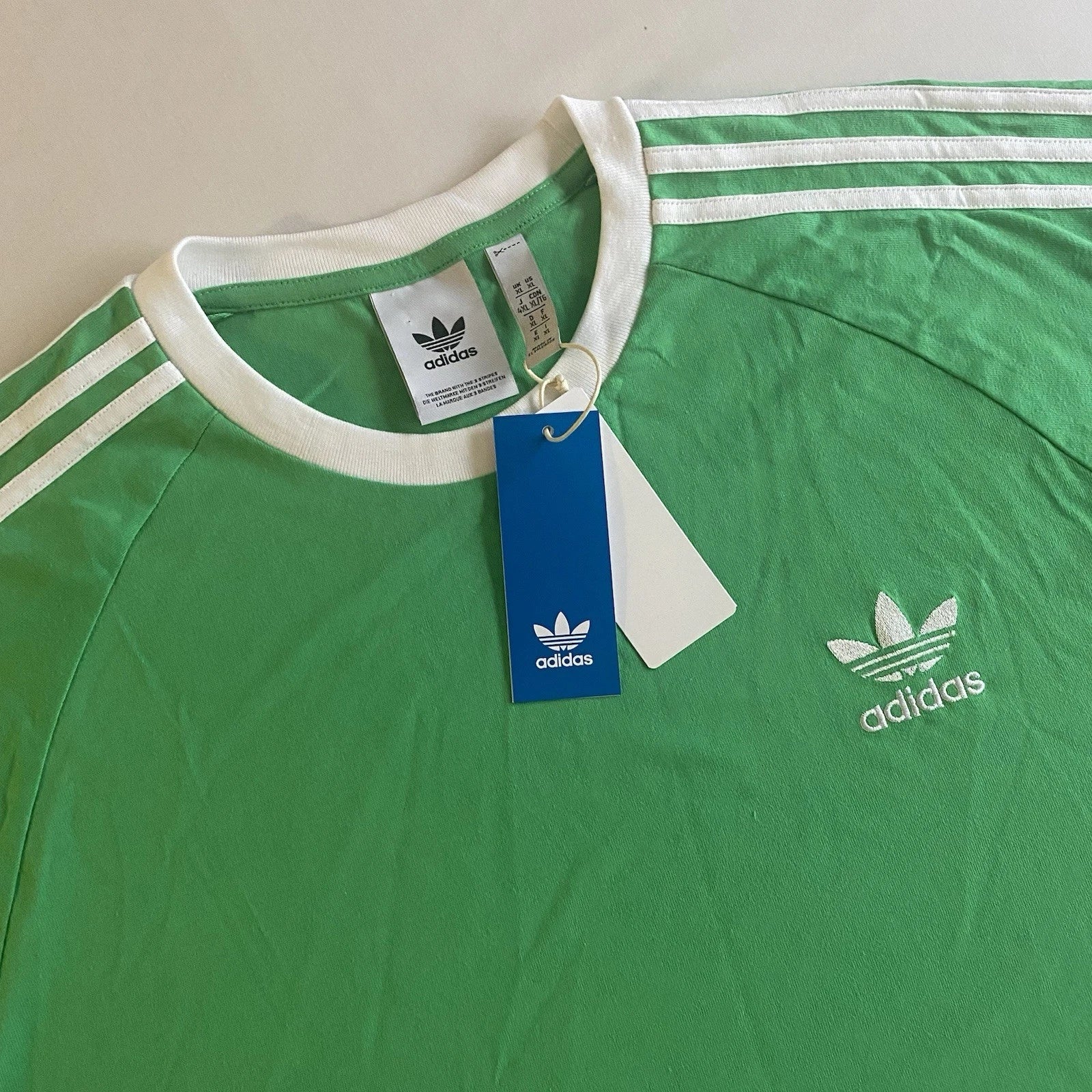 Adidas Originals 3-Stripes Tee Men XL Green Cali Surf Beach Cotton T-Shirt