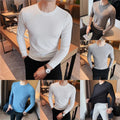 Mens Casual Long Sleeve Round Neck Tee Slim Fit Solid Color Shirt for Everyday
