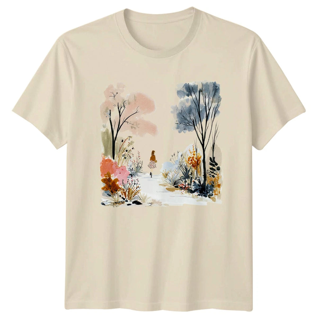 Watercolor Nature Walk In Winter Womens T-Shirt Watercolor Art Nature