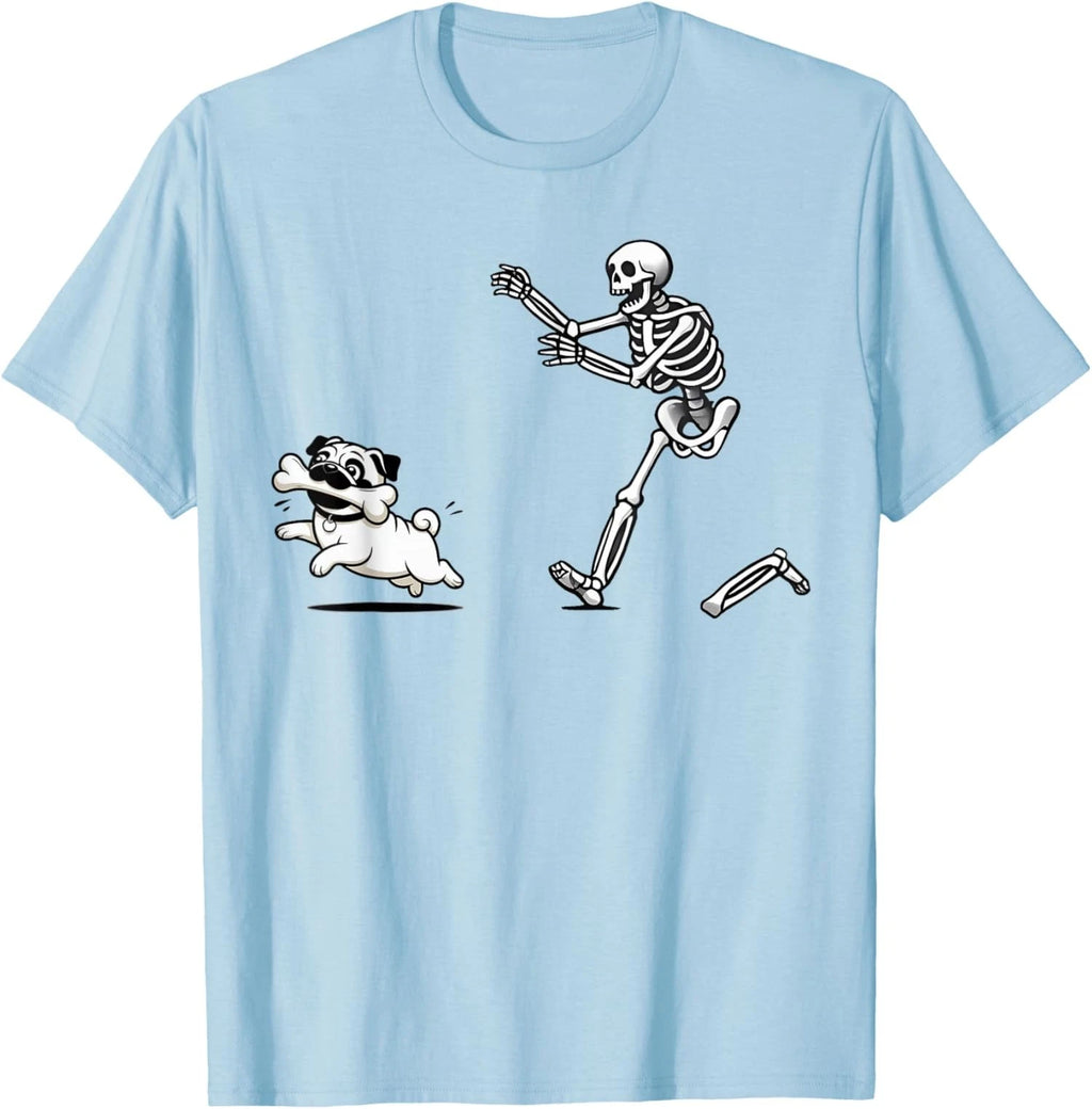 Funny Pug Dog Steals Bone from Skeleton Design  Unisex T-Shirt