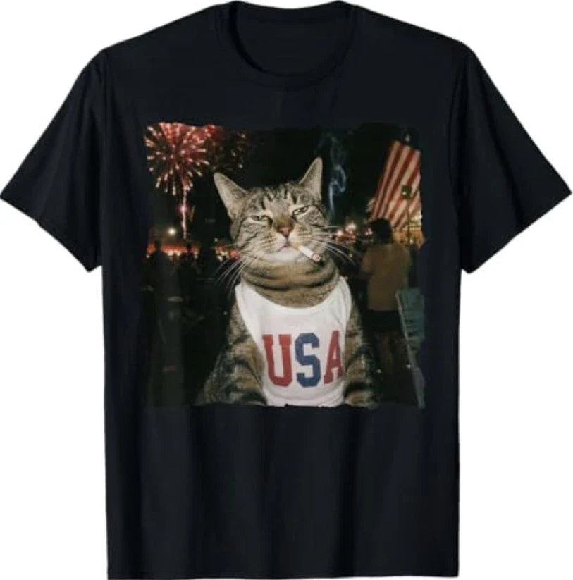 July 4th Patriotic Cat Smoking Cigarette 250 Years Cat Lover T-Shirt