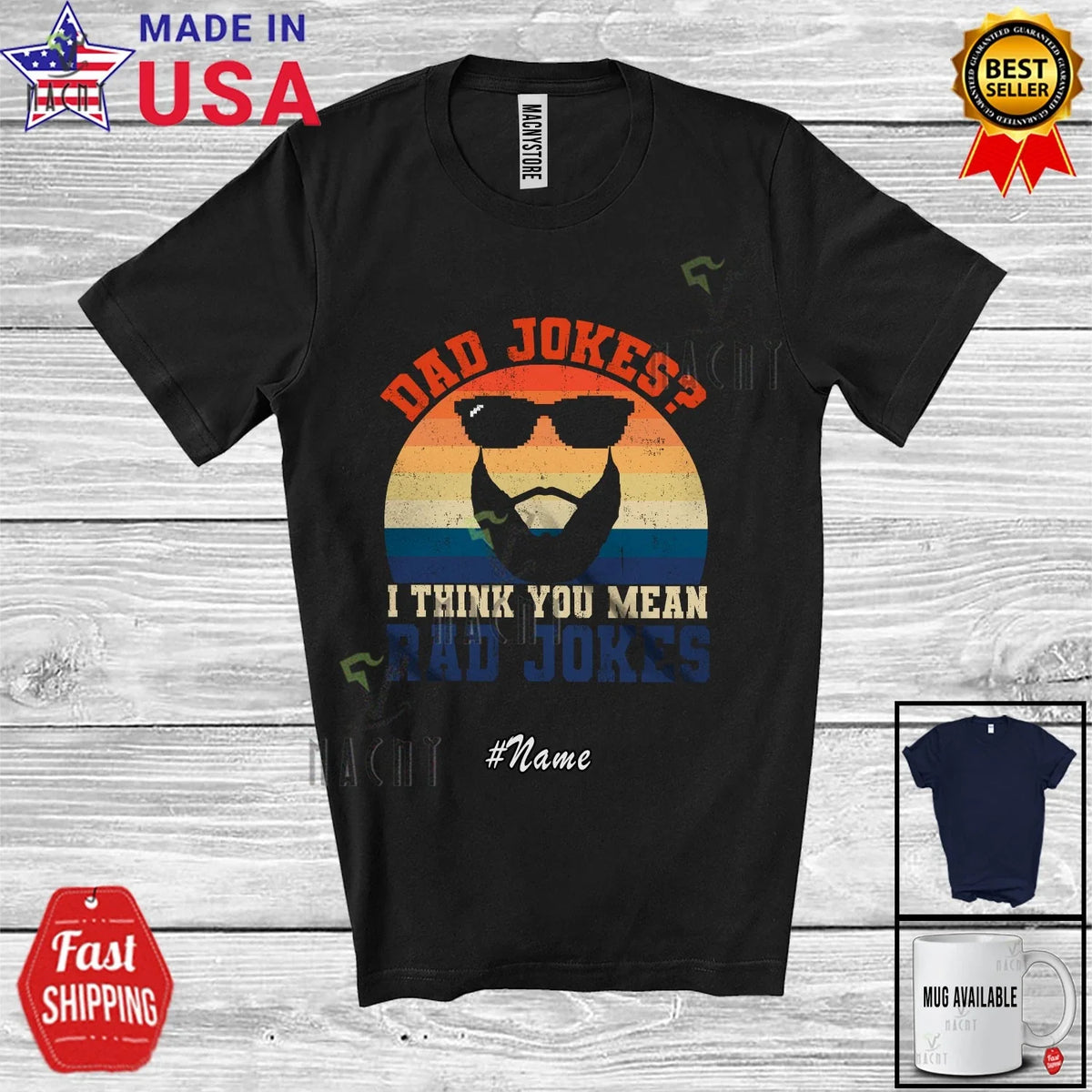Custom Name Dad Jokes You Mean Rad Jokes; Father's Day Beard Vintage Retro Shirt