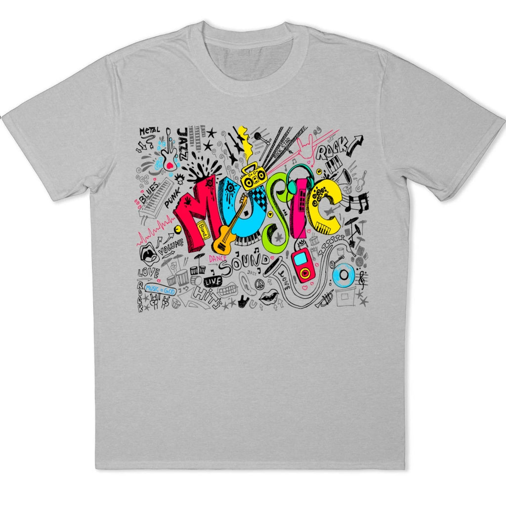 Music Colourful Doodle DJ Rock Pop Jazz Festival Rave Vintage Lover Gift Tee