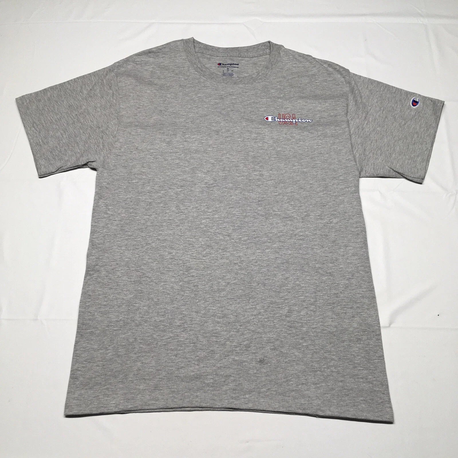 Champion Script Logo T-Shirt Men’s Medium Gray Hip Hop Hipster Sportswear Y2K