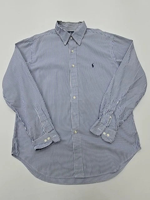 Ralph Lauren Boys Blue Striped Button-Up Shirt Size 16 Slim Classic Fit EUC