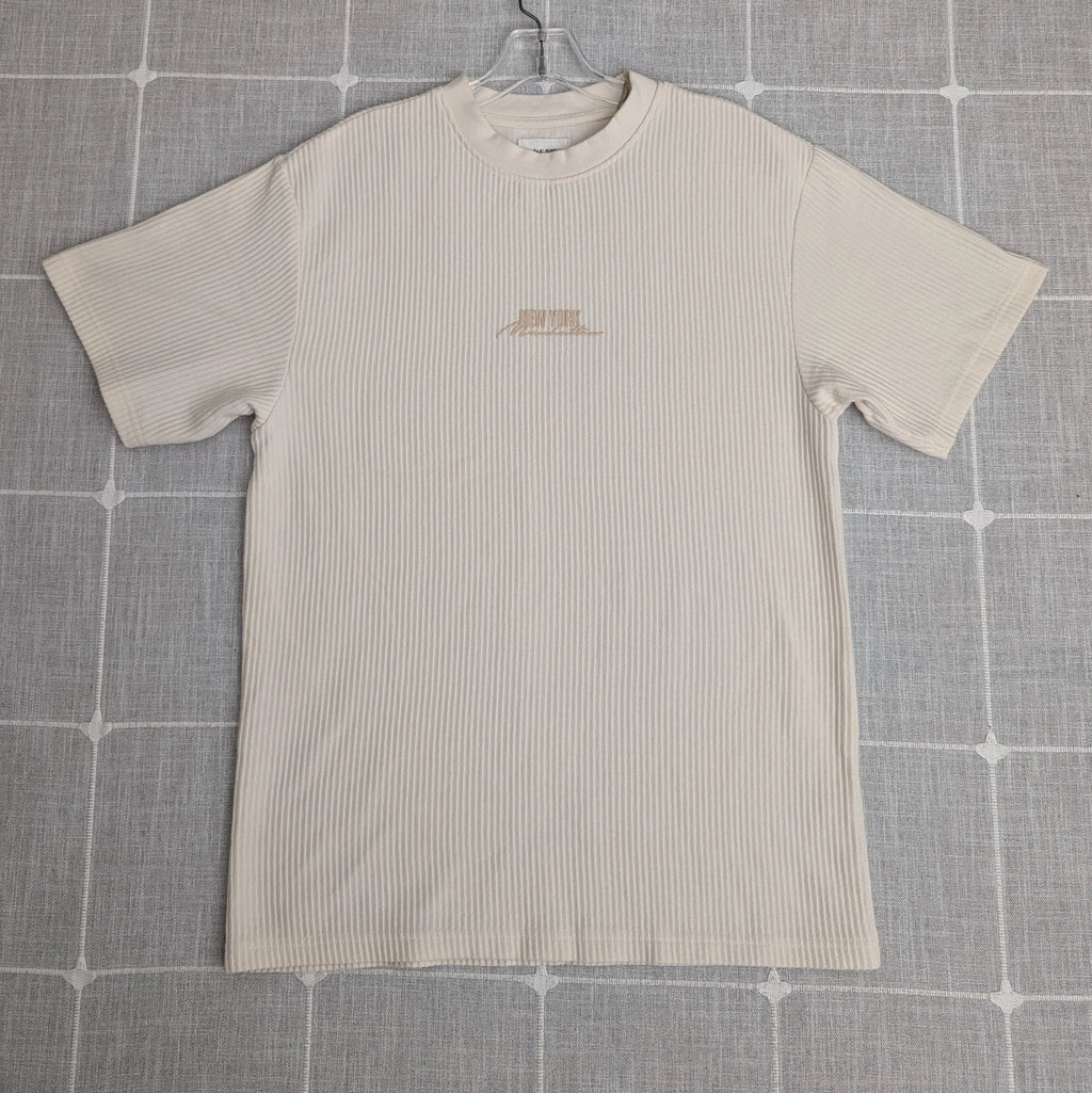 Public Supply NYC Shirt Mens Medium Beige Relaxed Fit Ribbed Classic City Read*