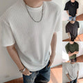 Men's Ribbed Knit Short Sleeve T Shirt Crew Neck Slim Stretch Casual Top