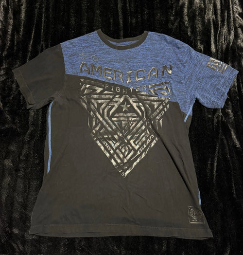 American Fighter Y2K Grunge Blue/Black Graphic T Shirt Buckle Mens Size XL