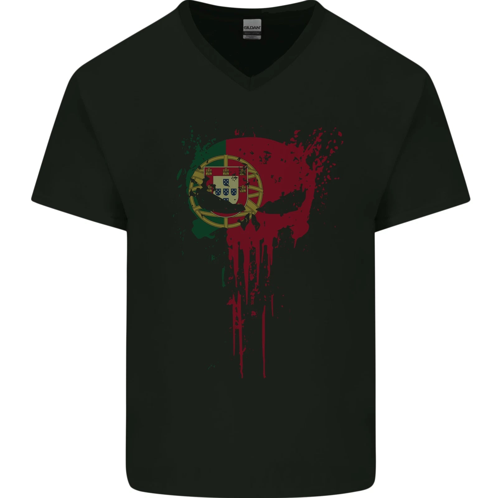 Portugal Skull Gym Training Bodybuilding Mens V-Neck Cotton T-Shirt