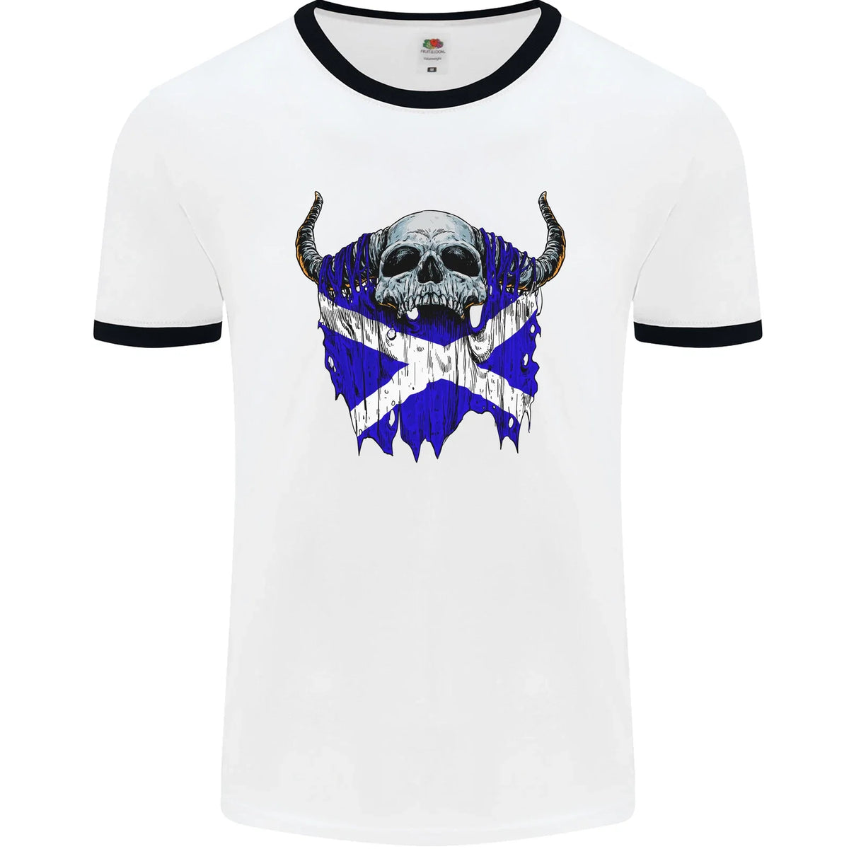 Scotland Flag Skull Scottish Biker Gothic Mens Ringer T-Shirt