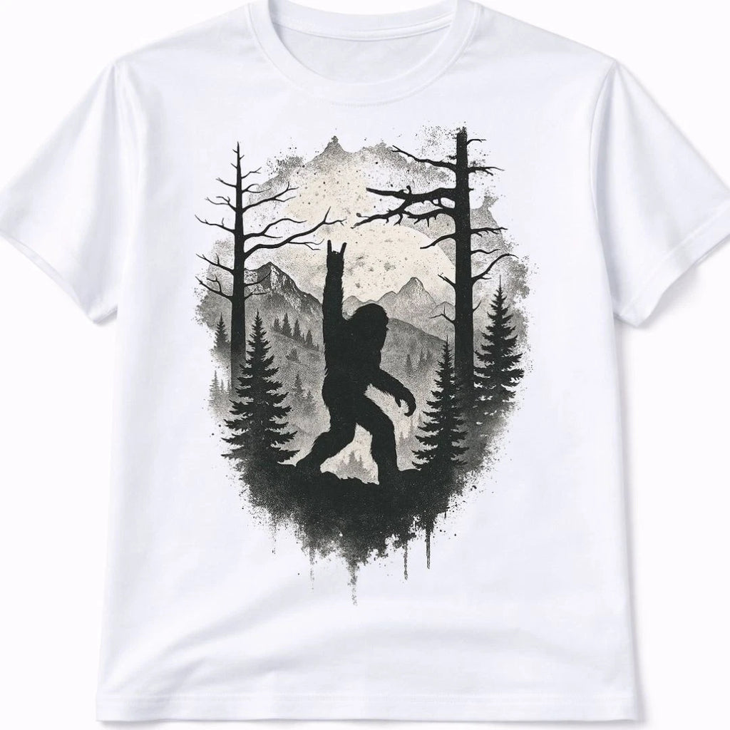 Bigfoot Woodland Graphic T Shirt Trendy Western Style Tee Mens Gift White