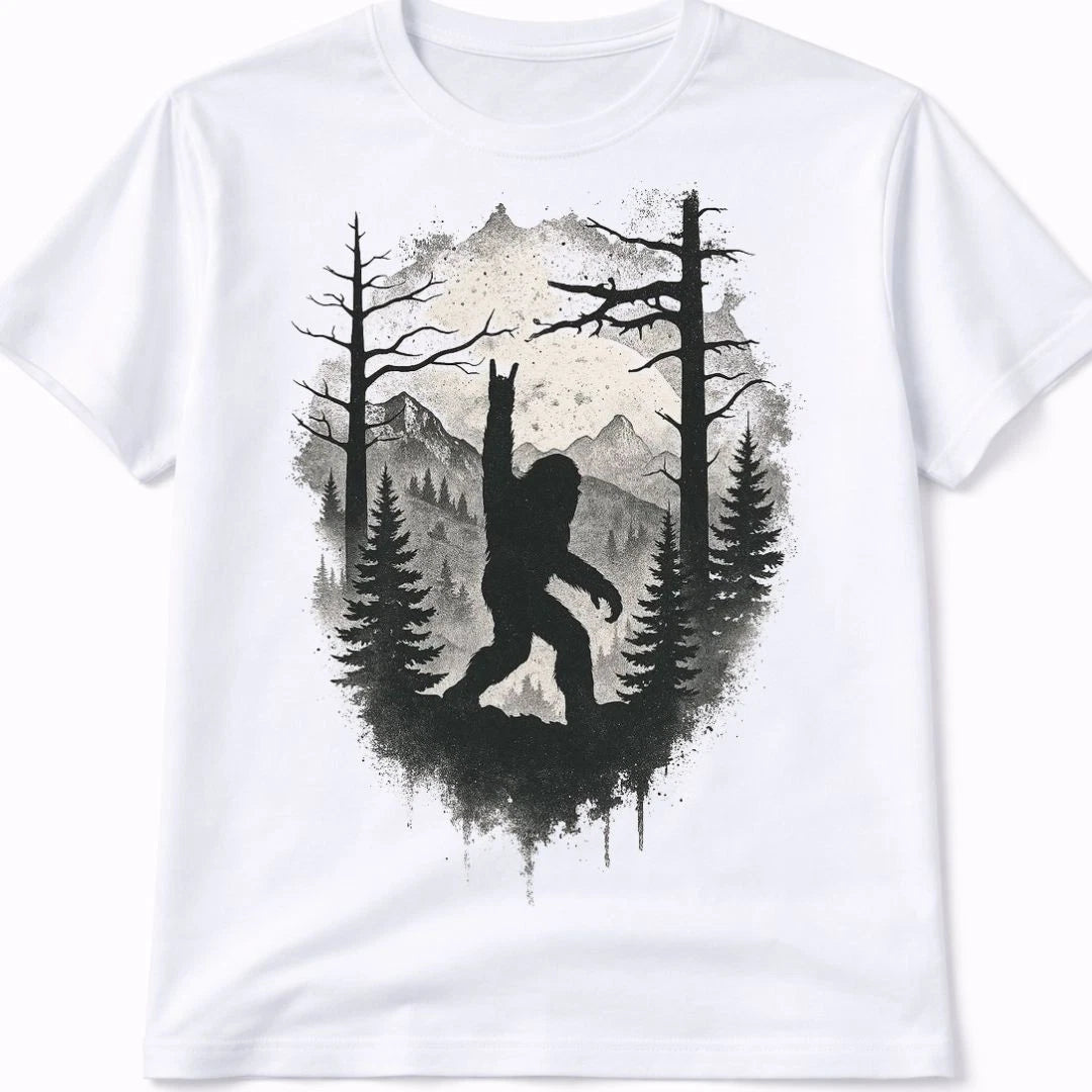 Bigfoot Woodland Graphic T Shirt Trendy Western Style Tee Mens Gift White