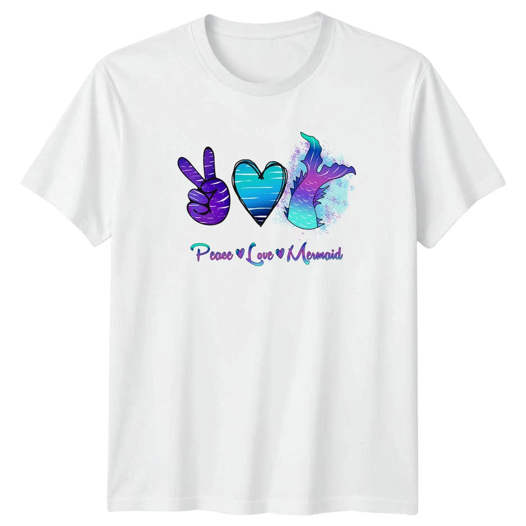 Peace Love Mermaid Womens T-Shirt Mermaidcore Fantasy Ocean