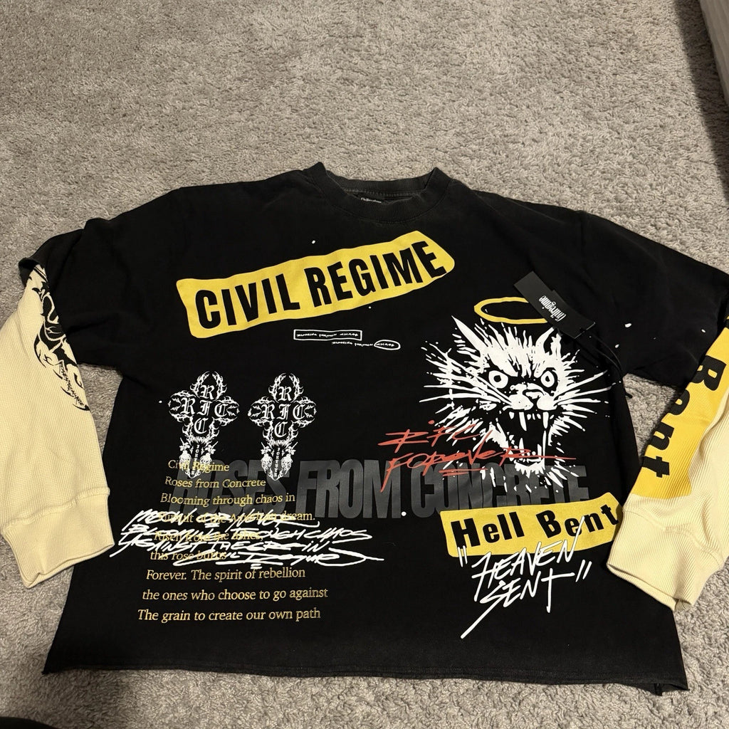 Civil Regime Hell Bent 199X Twofer Graphic T-Shirt Black/Butter size XL