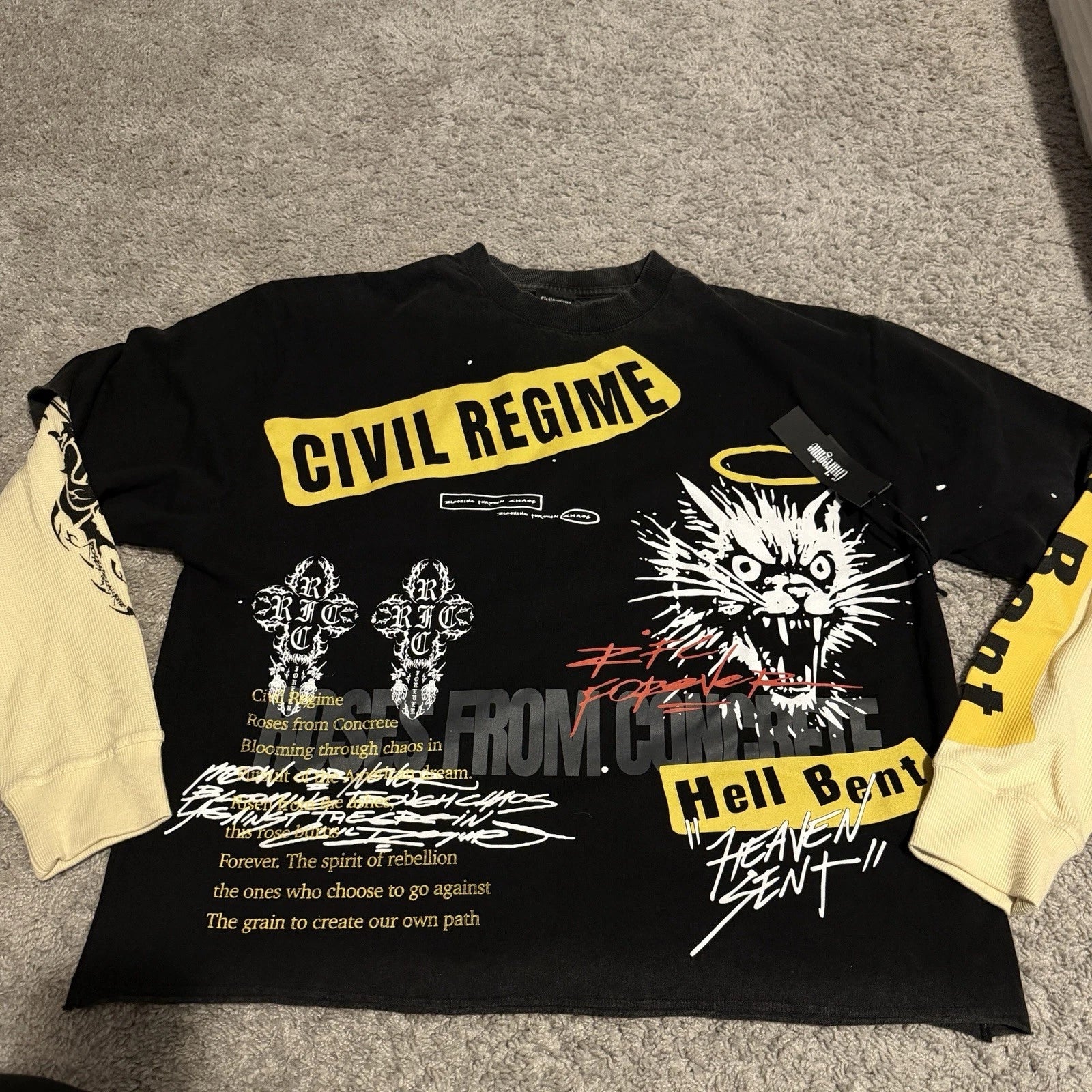 Civil Regime Hell Bent 199X Twofer Graphic T-Shirt Black/Butter size XL