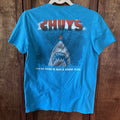 Chuy’s Jaws Themed Graphic T-Shirt Blue Size Small S Short Sleeve