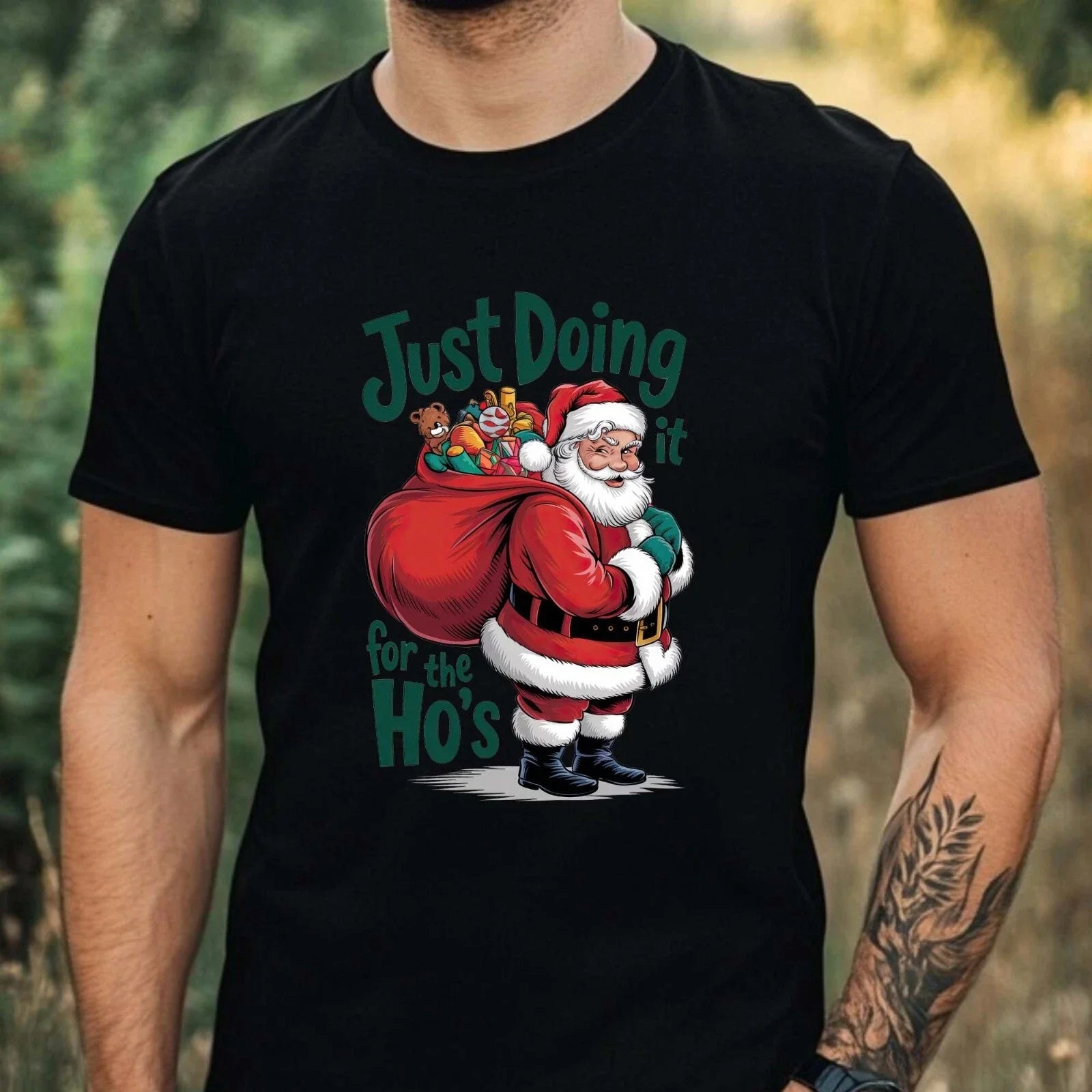 Mens Funny Santa Theme Cotton T-Shirt Size XS to 5XL