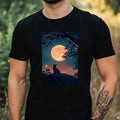 Mens Cat At Full Moon Motif Cotton T-Shirt Size XS to 5XL