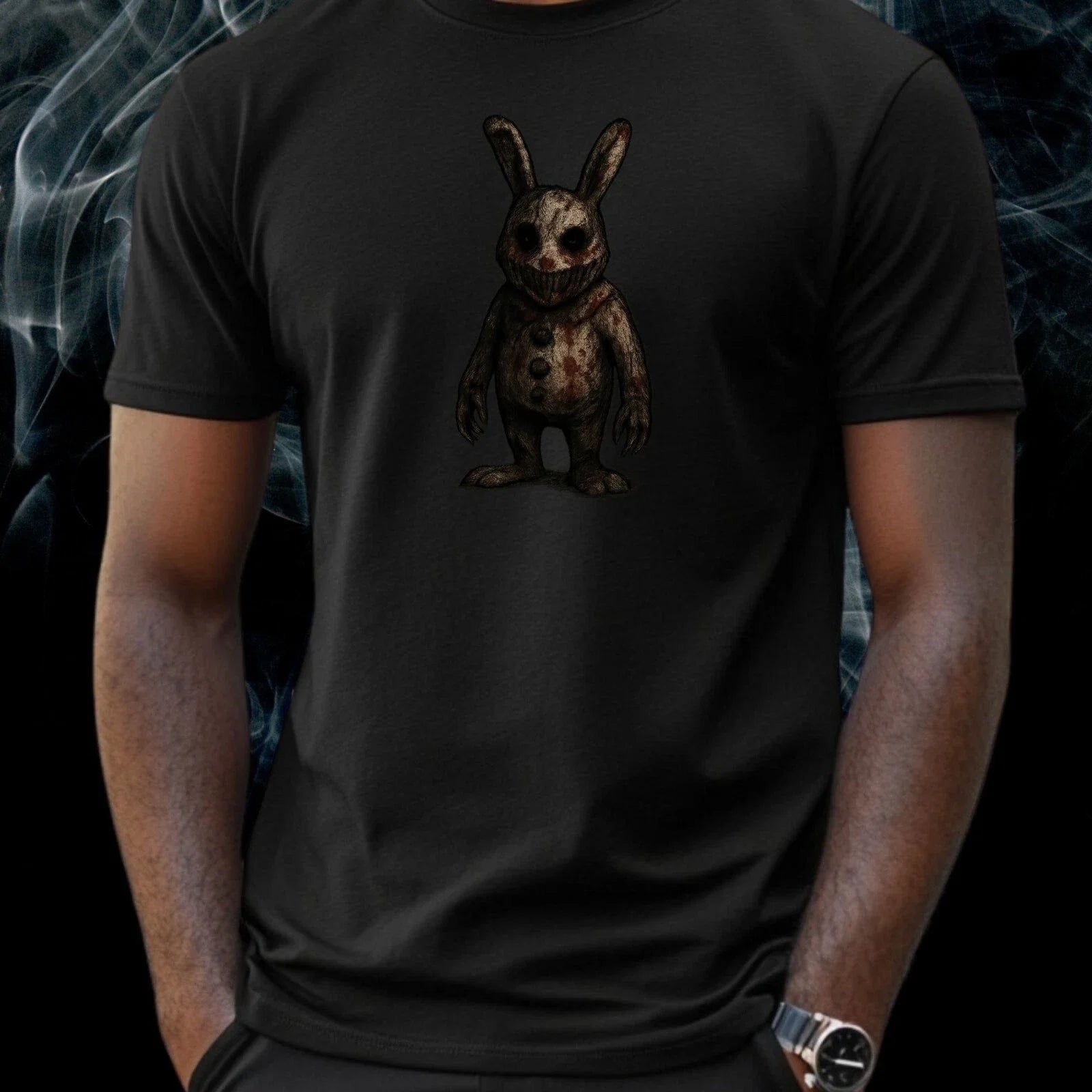 Mens Horror Bunny Motif Cotton T-Shirt Size XS to 5XL