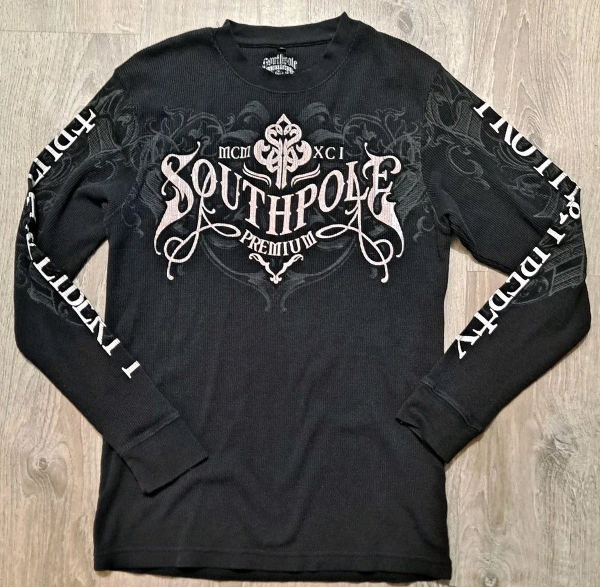 Vintage Southpole Shirt Mens M Black Y2K Grunge Thermal Waffle Knit Long Sleeve