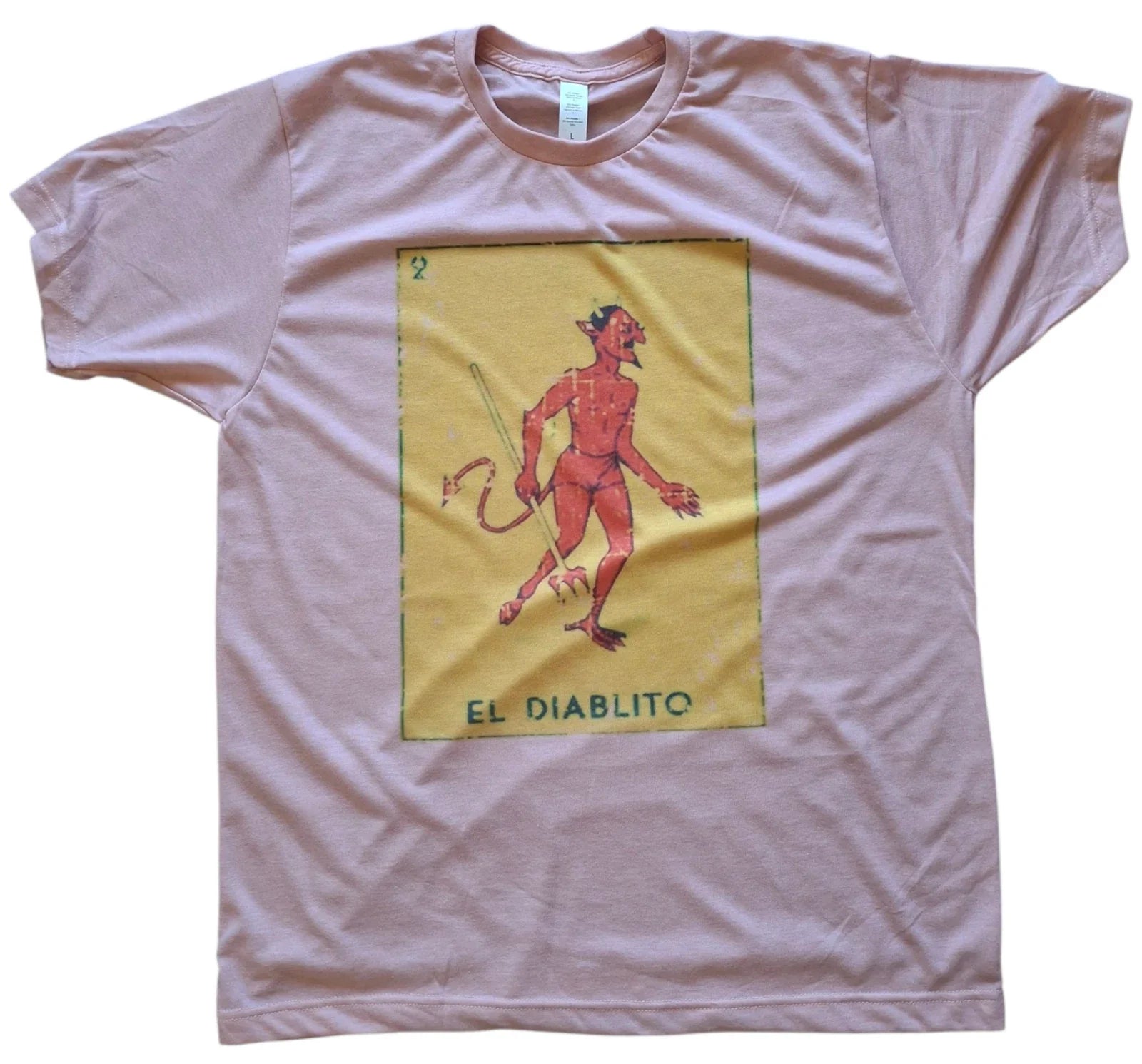 Men's El Diablito Vintage pink T-shirt Loteria Diablo Devil Mexican soft style