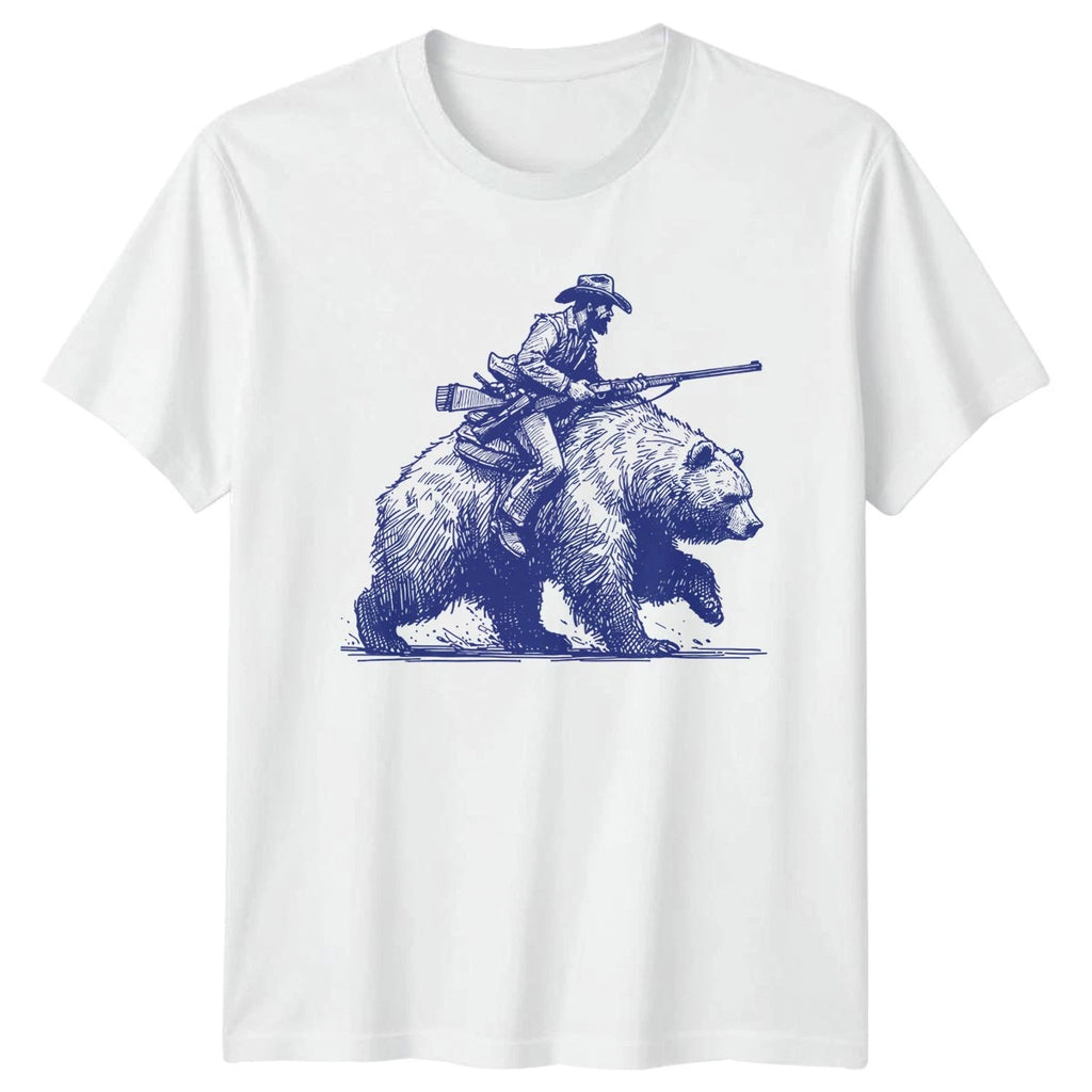 Bear Riding Hunter Wild West Style Mens T-Shirt Cowboy Hunter Fathers Day Gift