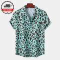 Men Leopard Print Shirt Casual Short Sleeve Button Down Summer Beach Top