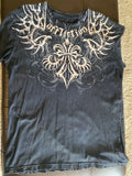Affliction Mens XL Black Graphic T-Shirt Bone fleur-de-lis  Skull Y2K