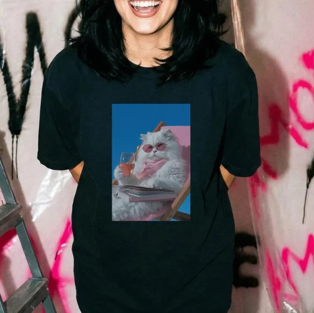 Funny Cat Graphic Tee, Cool Cat Sunglasses Shirt, Aesthetic Cat Lover Meme