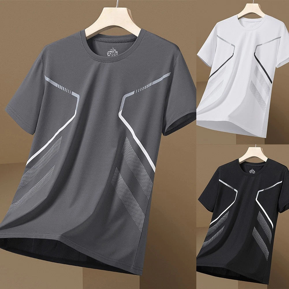Stay Cool with this Men's Breathable Short Sleeve Fitness Top in Solid Colors
