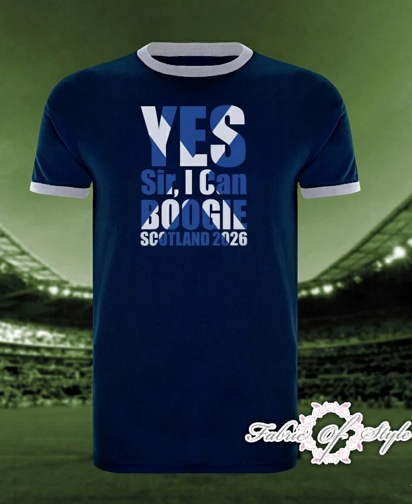 YES Sir, I can BOOGIE! SCOTTISH Flag Scotland  T-shirt Ringer l Navy 2026