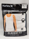 HURLEY 3 Pack Men's S M L XL Round Neck White Cotton Ribbed Tank T Shirts