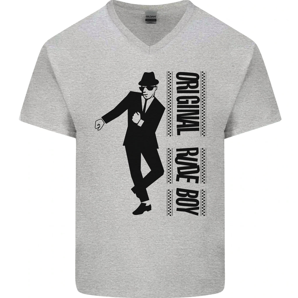 Original Rude Boy 2Tone 2 Tone SKA Mens V-Neck Cotton T-Shirt