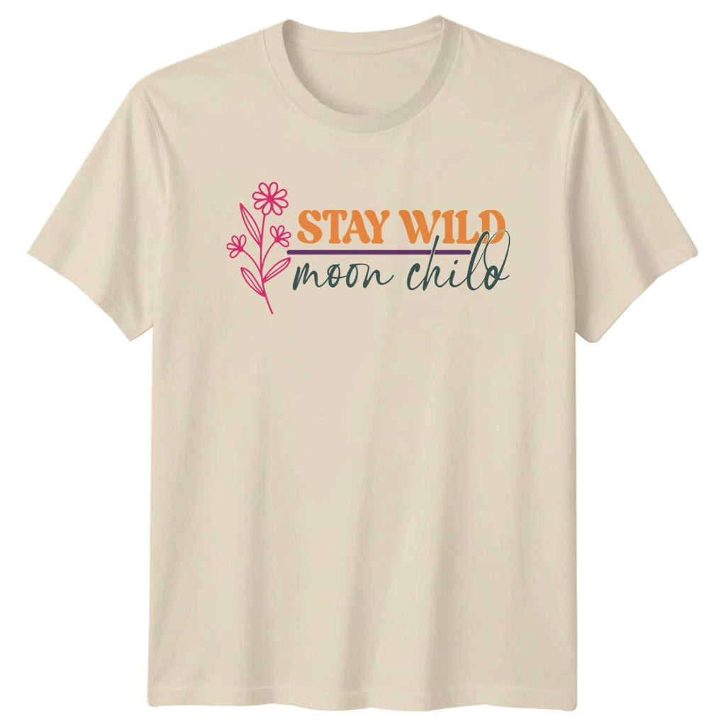 Stay Wild Moon Child Womens T-Shirt Moon Child Boho Gift For Her