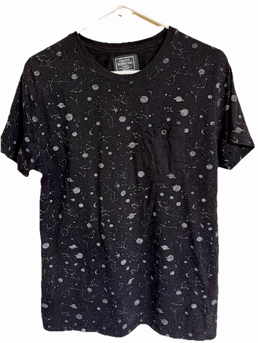 Creative Destruction Galaxy Constellation Pocket Tee Men’s Large