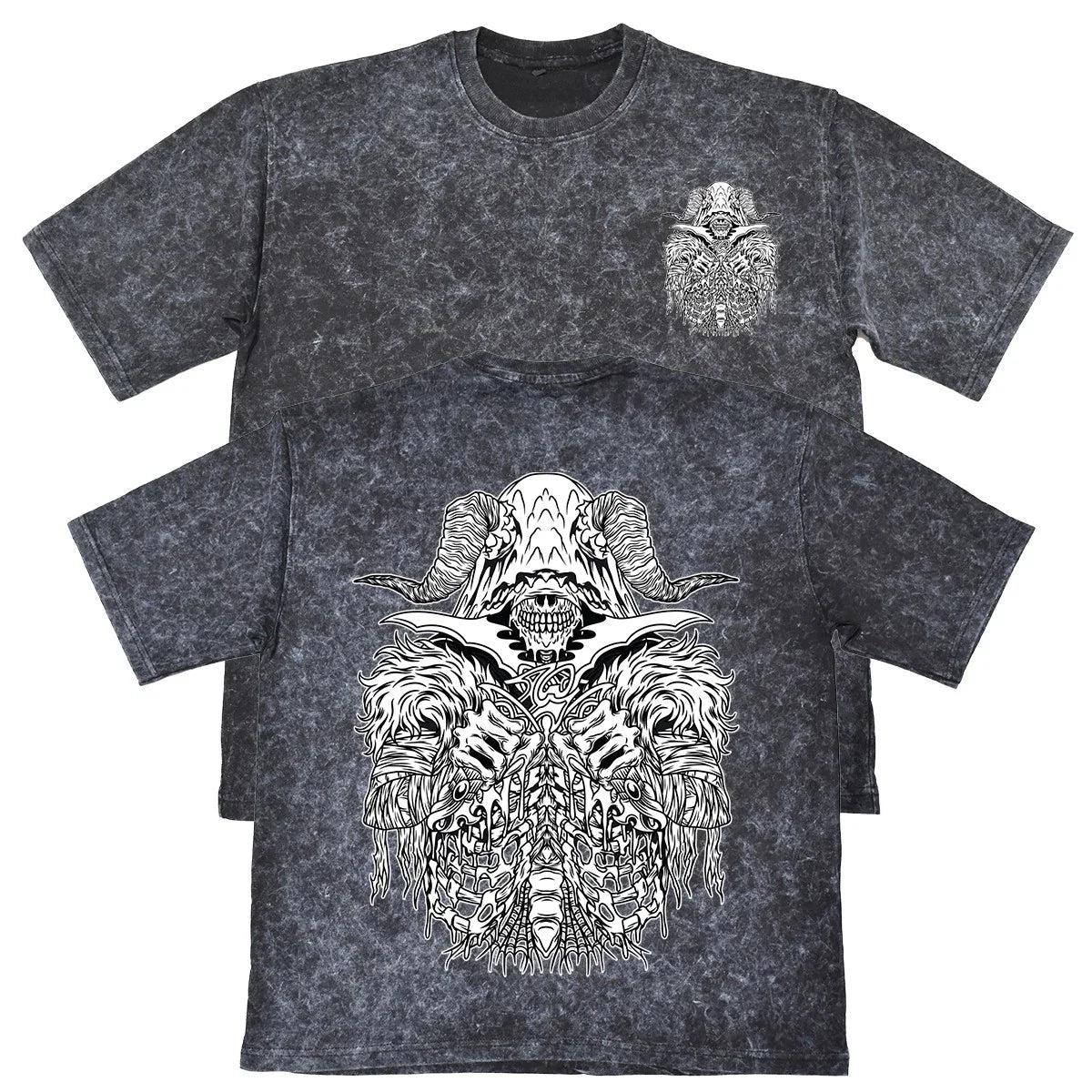 Horned Skeleton Demon Mens Carbon Grey Heavyweight 240gsm Vintage T-Shirt