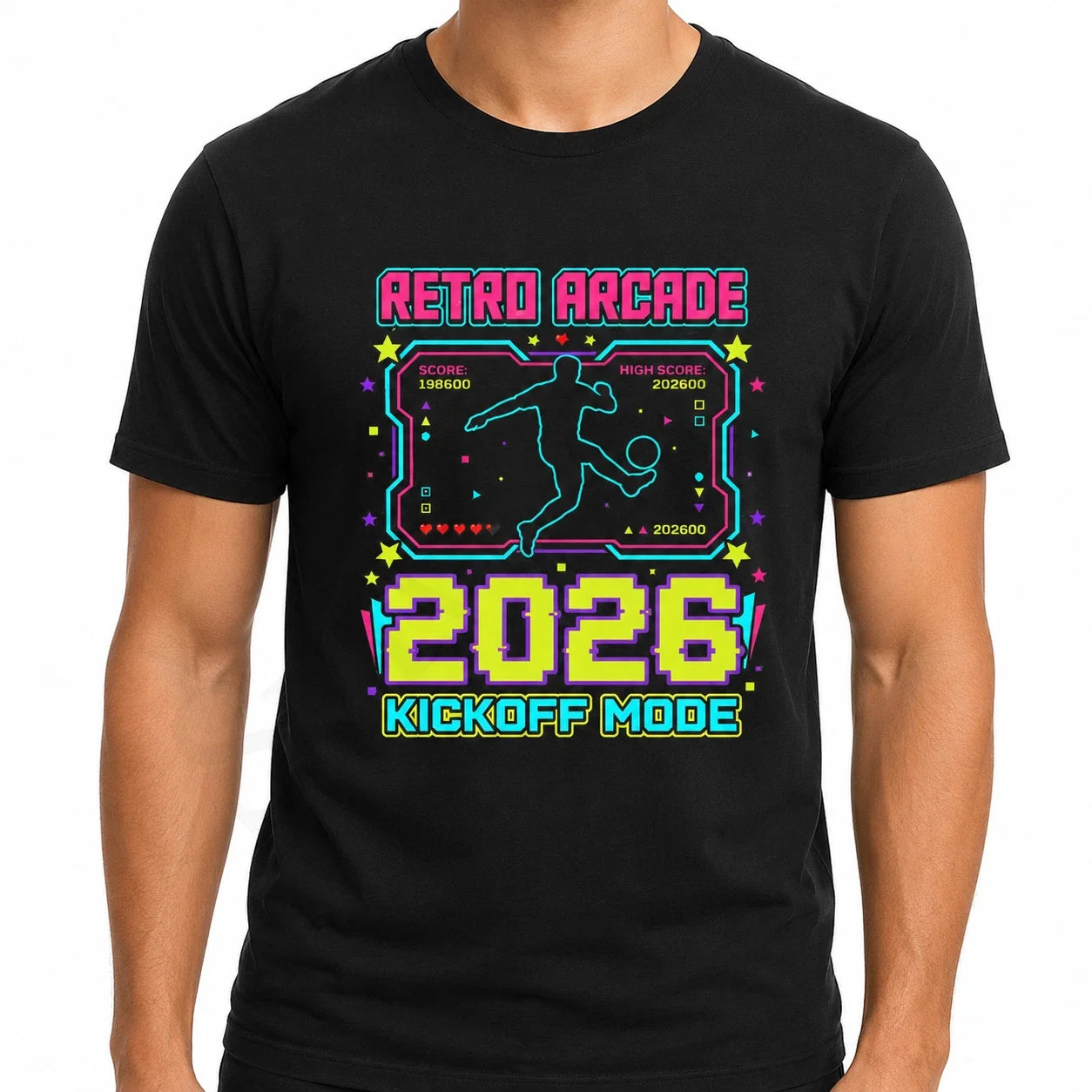 Retro Arcade Soccer 2026 T-Shirt | Pixel Game Kickoff Design