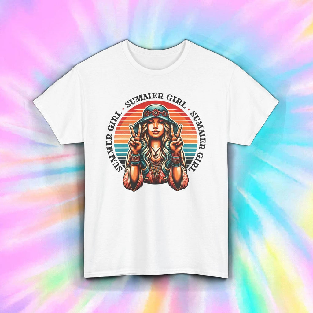 Summer Girl Shirt Retro Hippie Peace Sign Boho Sunset Festival Tee S-5XL