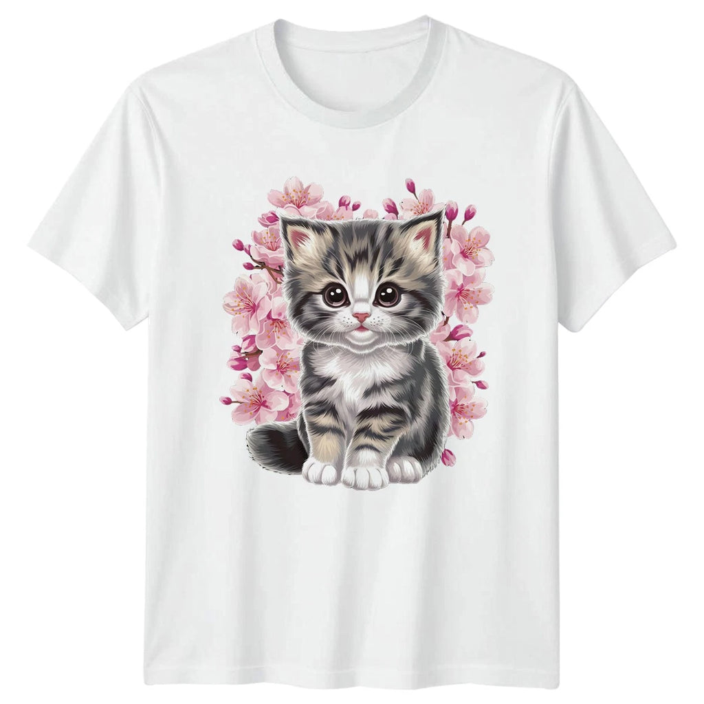 Cute Kitten Sakura Blossom Womens T-Shirt Sakura Cats Birthday Gift For Her