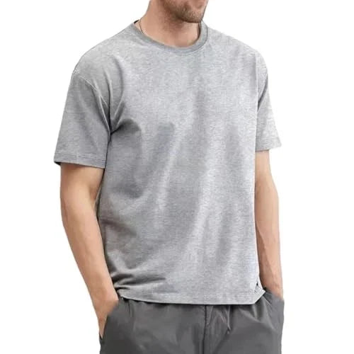 RN-166143 Men's Round Neck Solid Color Casual Simple Classic T-Shirt 3XL Gray