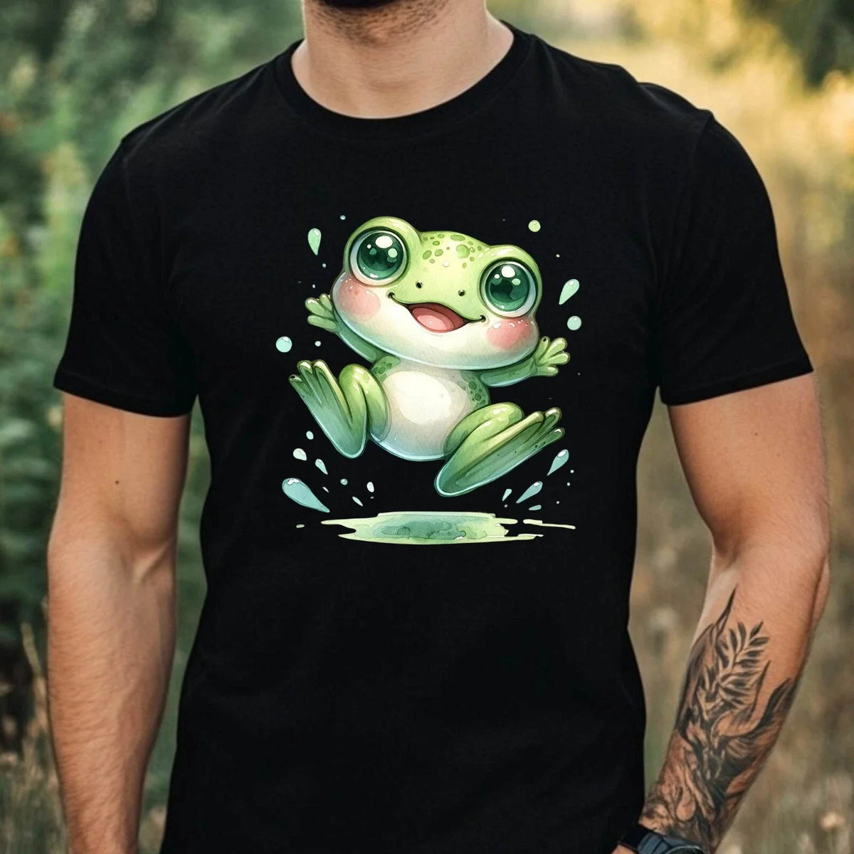 Mens Cute Funny Frog Motif Cotton T-Shirt Size XS to 5XL