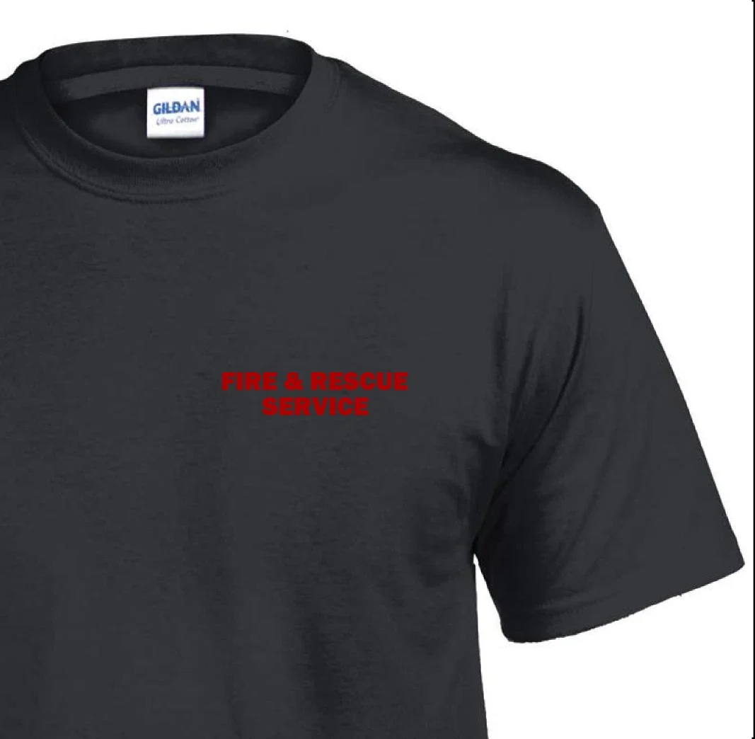 FIRE AND RESCUE SERVICE T SHIRT - UK FIREMAN EMERGENCY SERVICES - BLACK