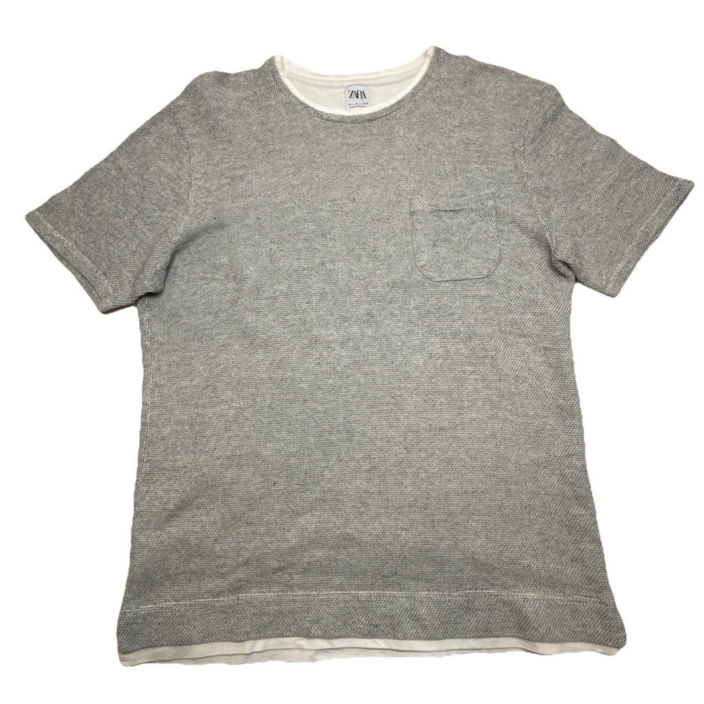Zara Mens Textured Shirt Large Gray Layered Tee Pocket Minimal Casual