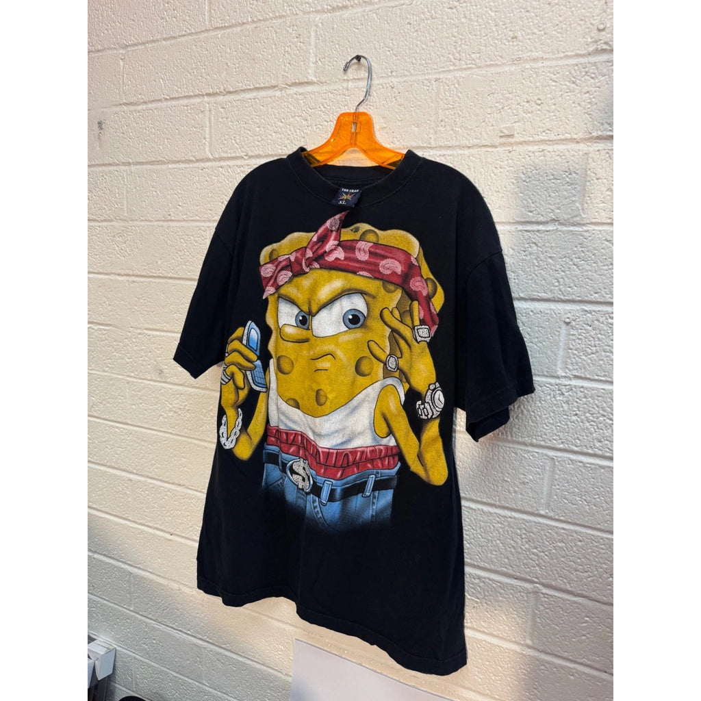 Tee Tree Spongebob Gangster Streetwear Graphic T-Shirt Mens XL Black Y2K Parody