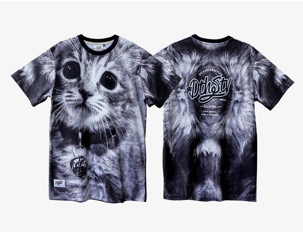 DEATH SENTIVE Cat T-Shirt Men Hip Hop Hipster Party Street Fashion Casual DV51